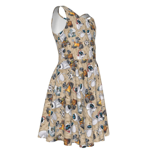 Robot Romance Sketchedched - Kid's Sleeveless Skater Dress