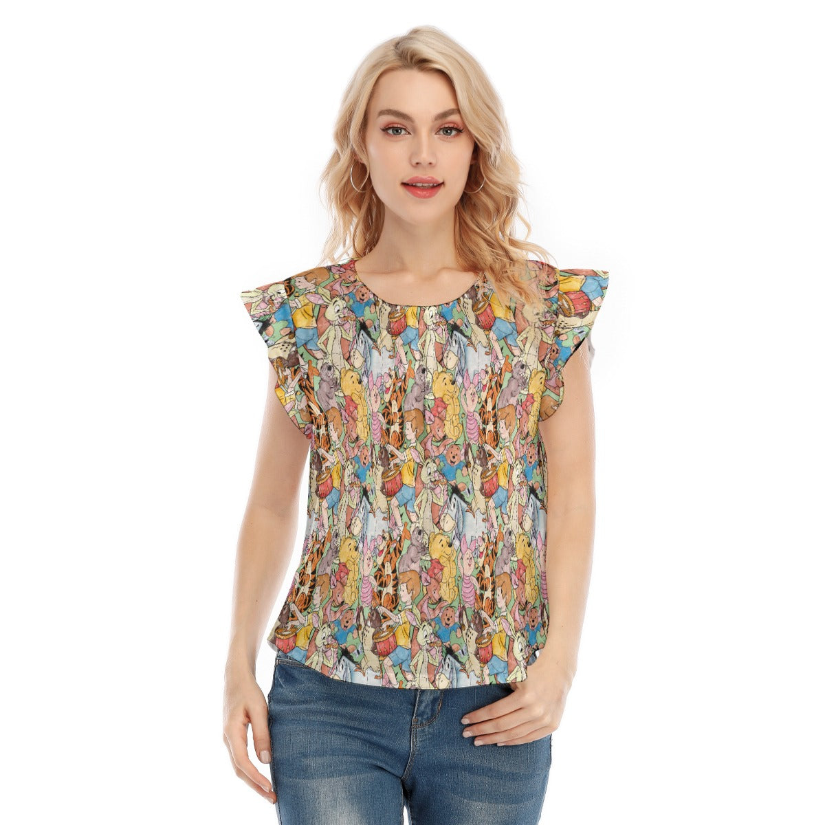 Sketched Hundred Acre Crew - Women’s Flutter Sleeve Top