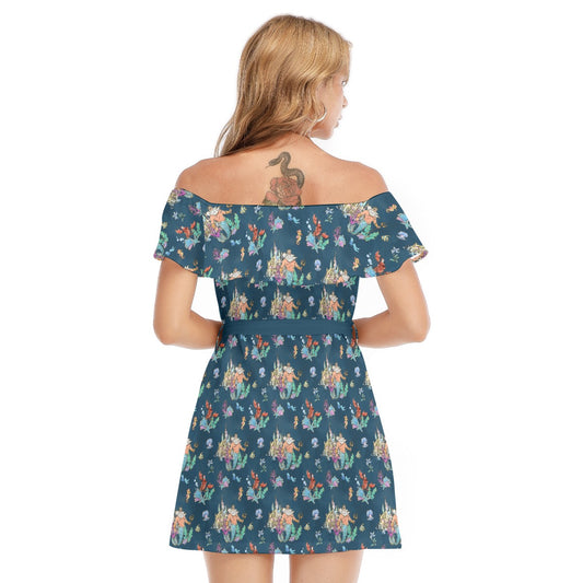 Whimsical Sea King and Crab - Women's Off-shoulder Ruffle Dress