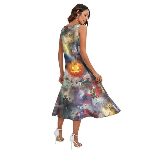 Watercolor Nightmare Town - Women’s Diagonal Pocket Midi Dress