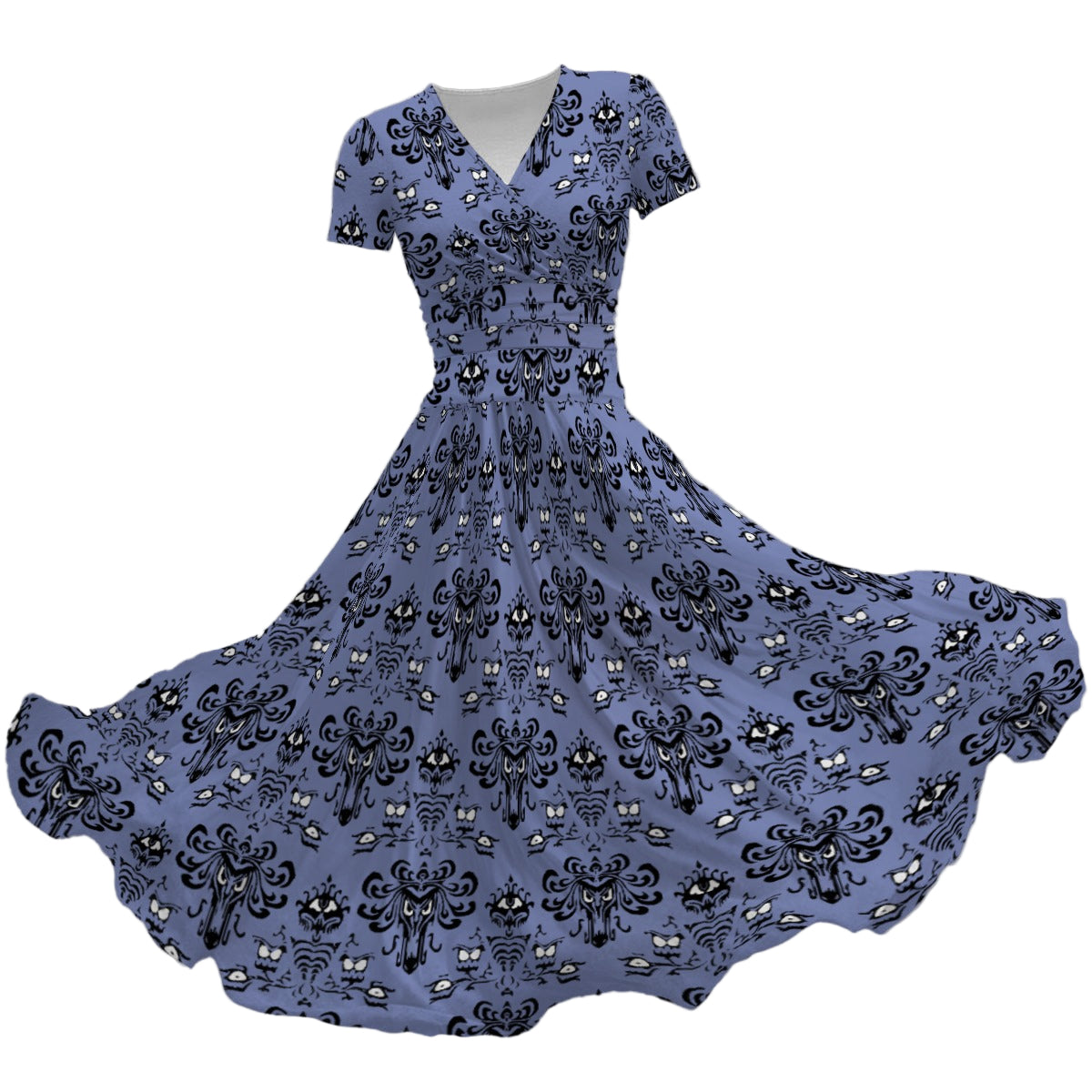 Spooky Mansion Wallpaper - Women's V-Neck Ruched Midi Dress