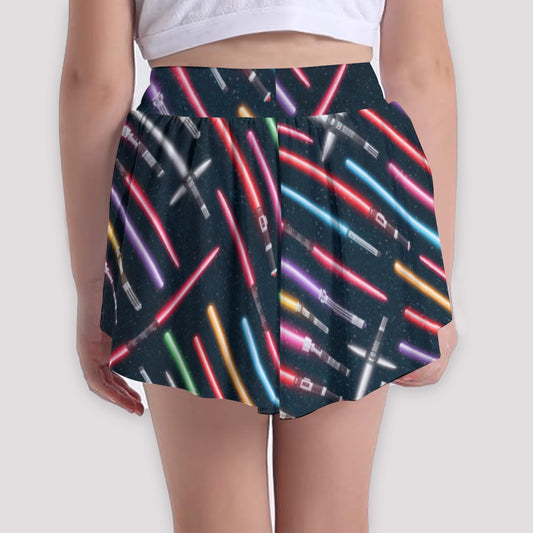 Vibrant Galaxy Sabers - Girls’ Flowy Pocket Shorts
