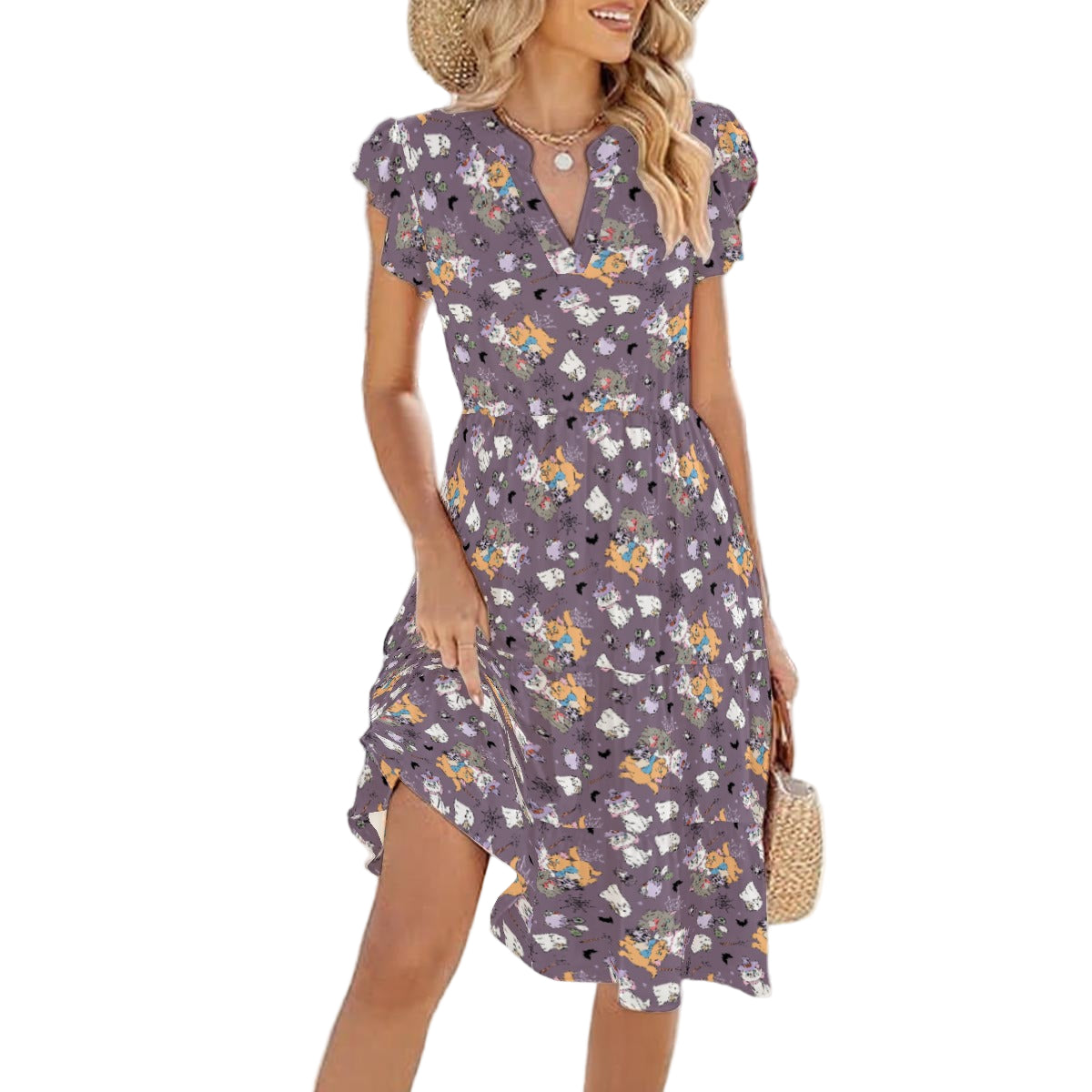 Spooky Fancy Felines - Women's Tiered Pocket Midi Dress