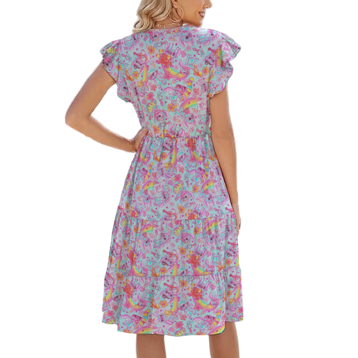 Neon Rainbow Mischief - Women's Tiered Pocket Midi Dress