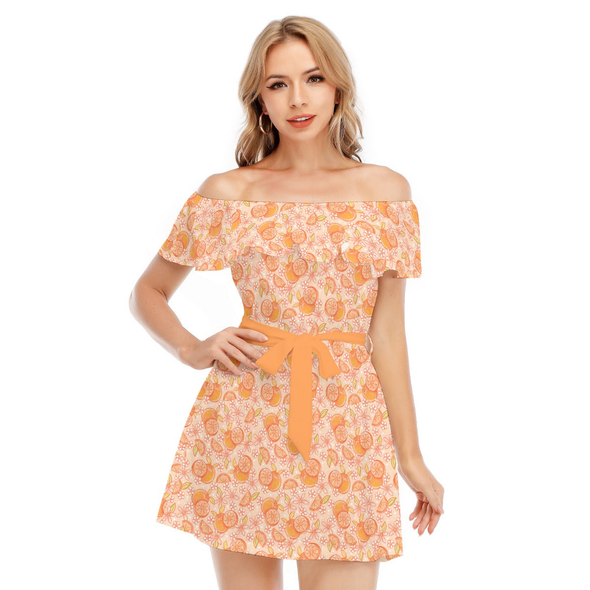Summer Fruits - Oranges - Women's Off-shoulder Ruffle Dress