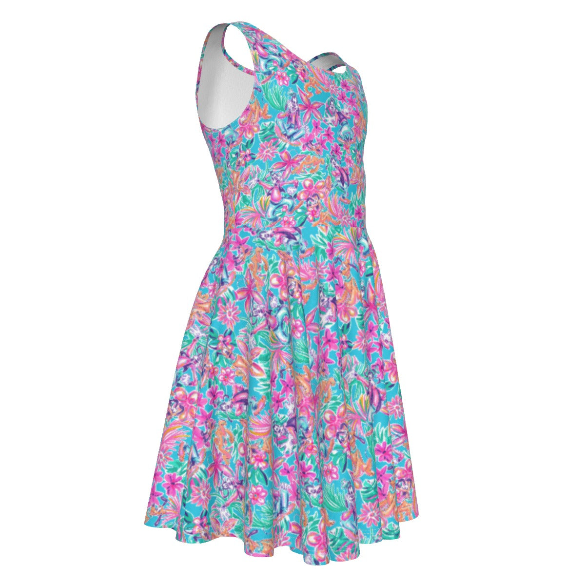 Tropical Bloom Fiesta - Playful Duoluto - Kid's Sleeveless Skater Dress