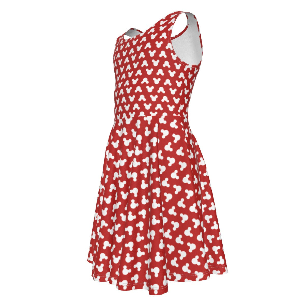 Playful Polka Dot Ears Red- Kid's Sleeveless Skater Dress