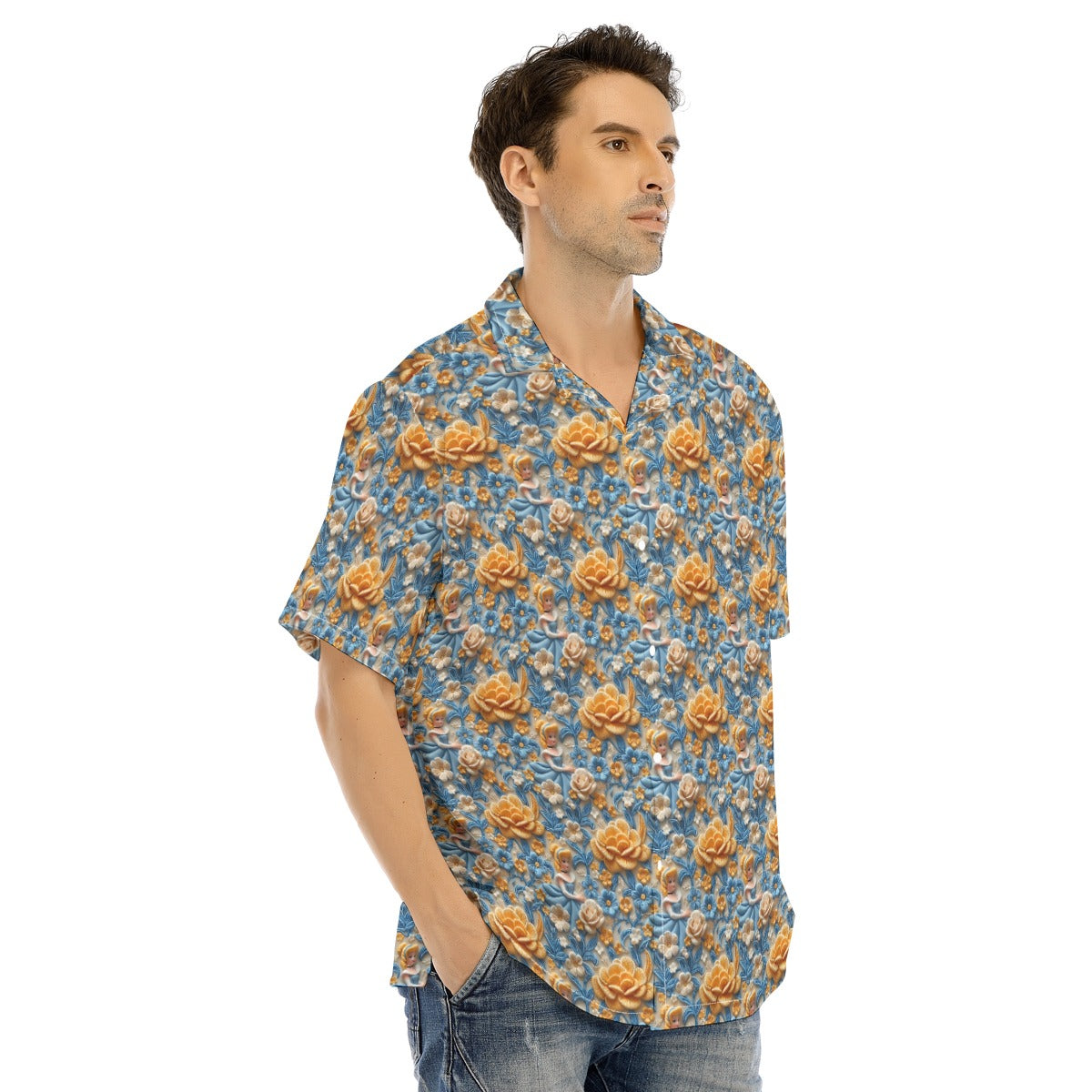 Regal Embroidered Royal Maiden - Men's Hawaiian Button Up Shirt