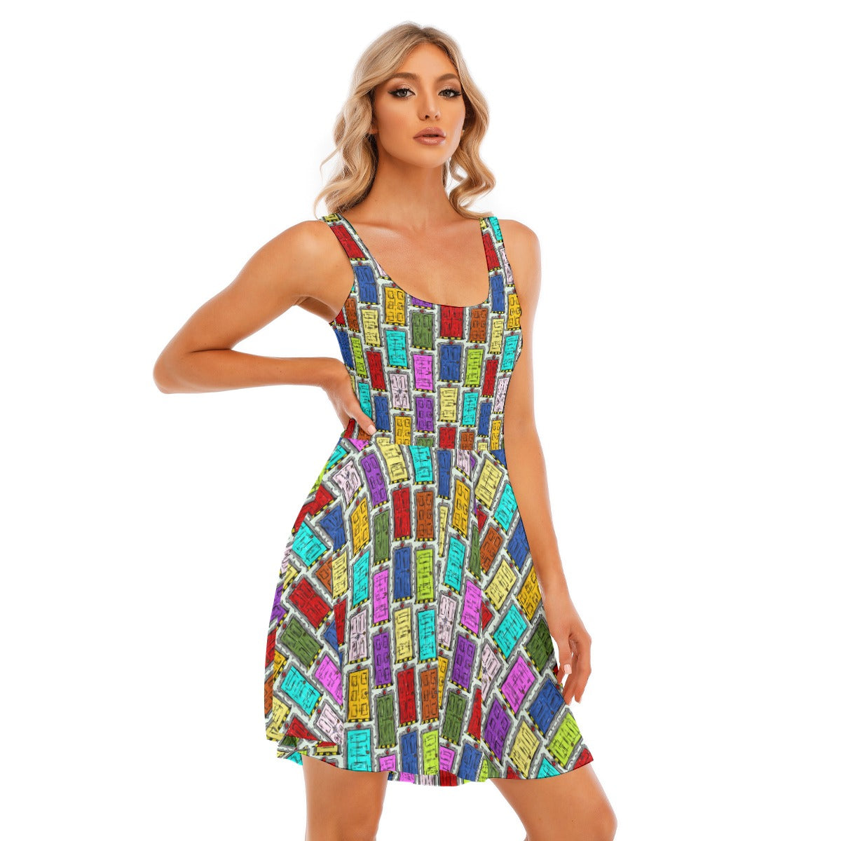 Sketchy Scare Doors - Women's Sleeveless Pocket Skater Dress