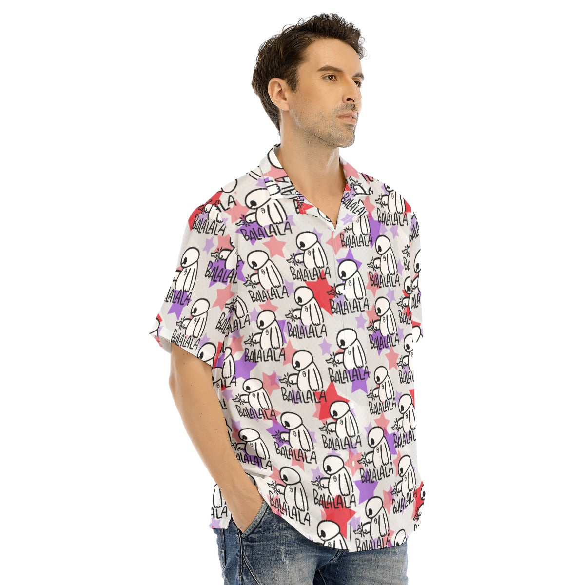 White Robot Balala - Men's Hawaiian Button Up Shirt