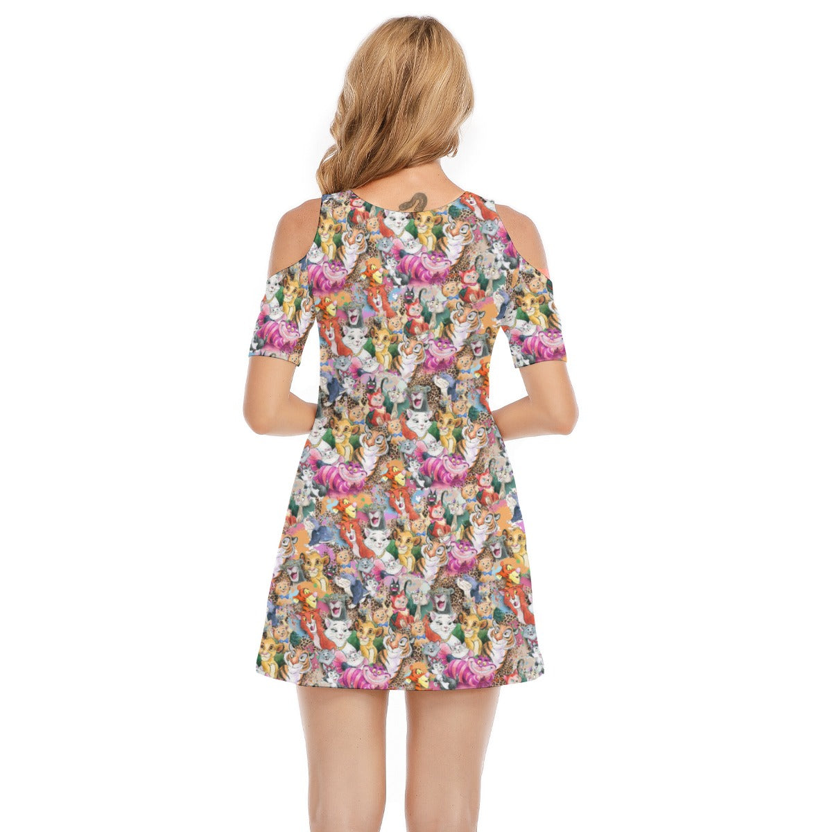 Whimsical Storybook Cats - Women's Cold Shoulder Cotton Dress