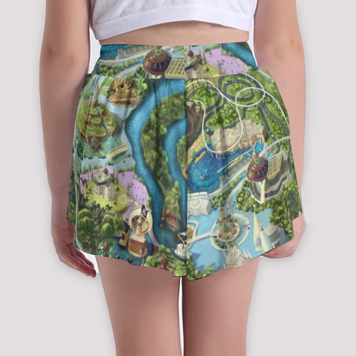 Colorful Theme Park Map - Girls’ Flowy Pocket Shorts