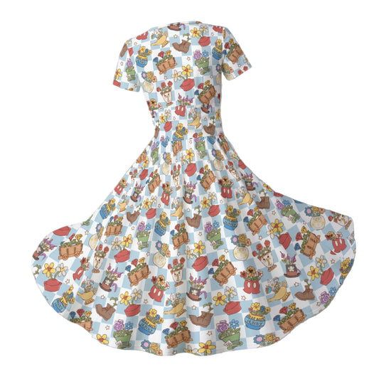 Flourishing Fairytale Pots - Women's V-Neck Ruched Midi Dress