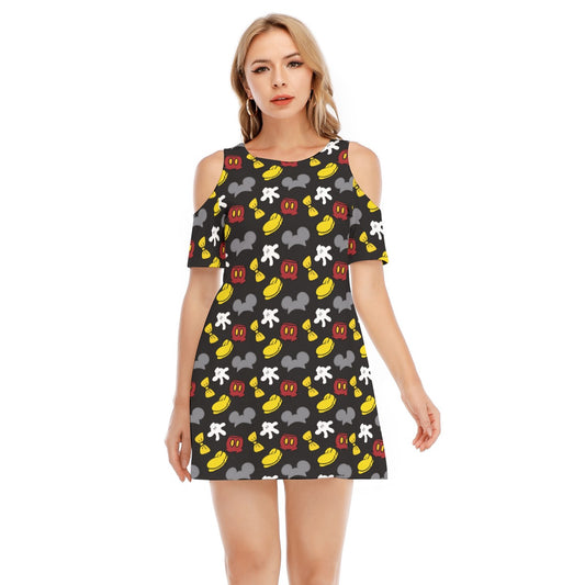 Classic Mouse Style - Women's Cold Shoulder Cotton Dress