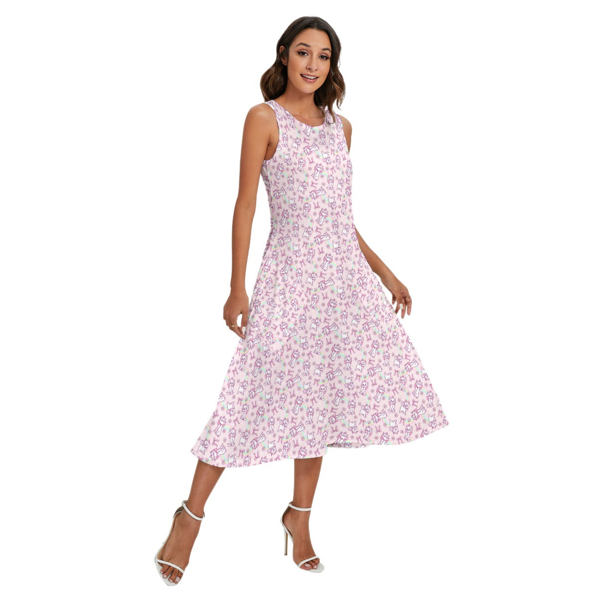 Rainbow Bow Kitty - Women’s Diagonal Pocket Midi Dress