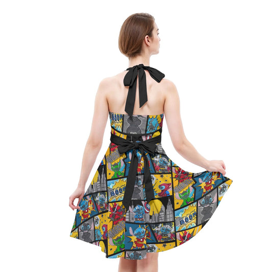 Superhero Stitch - Comic Action - Women's Halter Vintage Pocket Dress