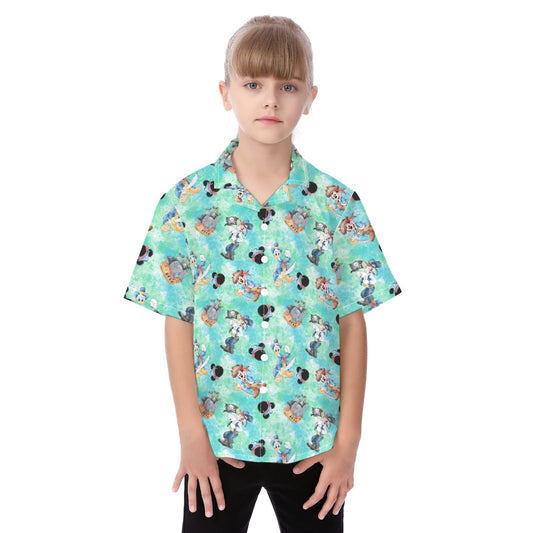 Pirate Crew Watercolor Adventure - Kid's Hawaiian Button Up Shirt