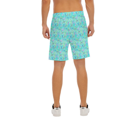 Neon Floral Baby Turtle - Men’s Pocket Beach Shorts