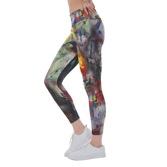 Watercolor Nightmare Town - Women's Yoga Leggings