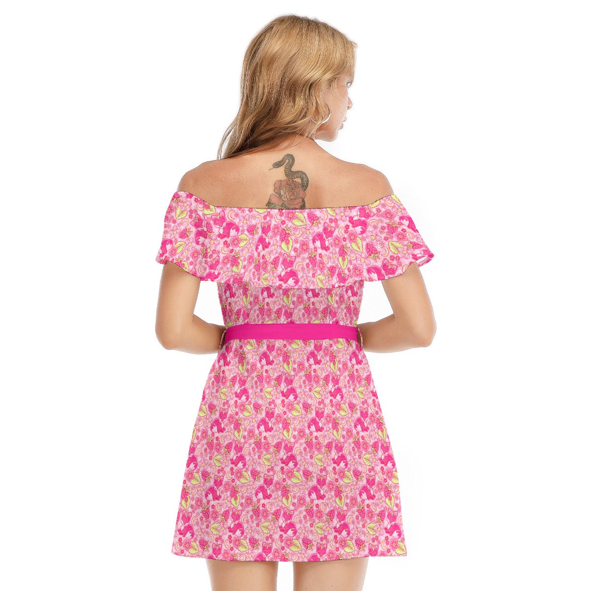 Fruitimals - Raspberry Foxes - Women's Off-shoulder Ruffle Dress