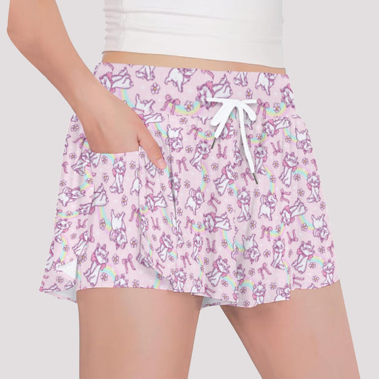Rainbow Bow Kitty - Girls’ Flowy Pocket Shorts