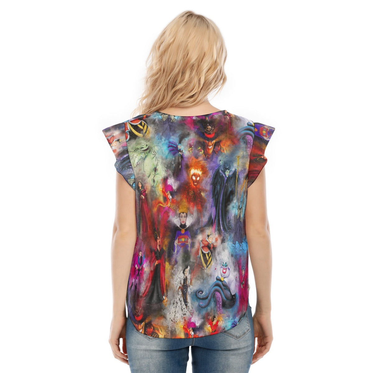 Watercolor Wicked Villains - Women’s Flutter Sleeve Top