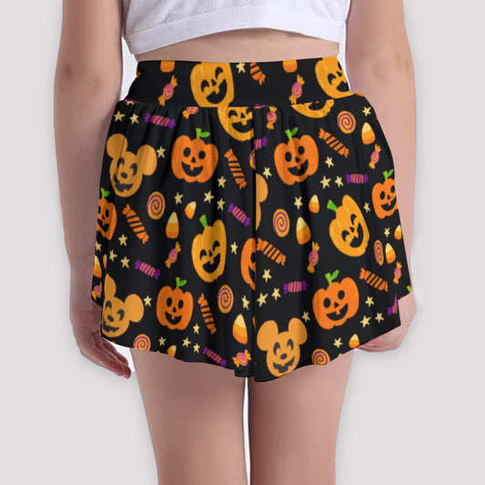 Cheerful Pumpkin Mouse Halloween - Girls’ Flowy Pocket Shorts