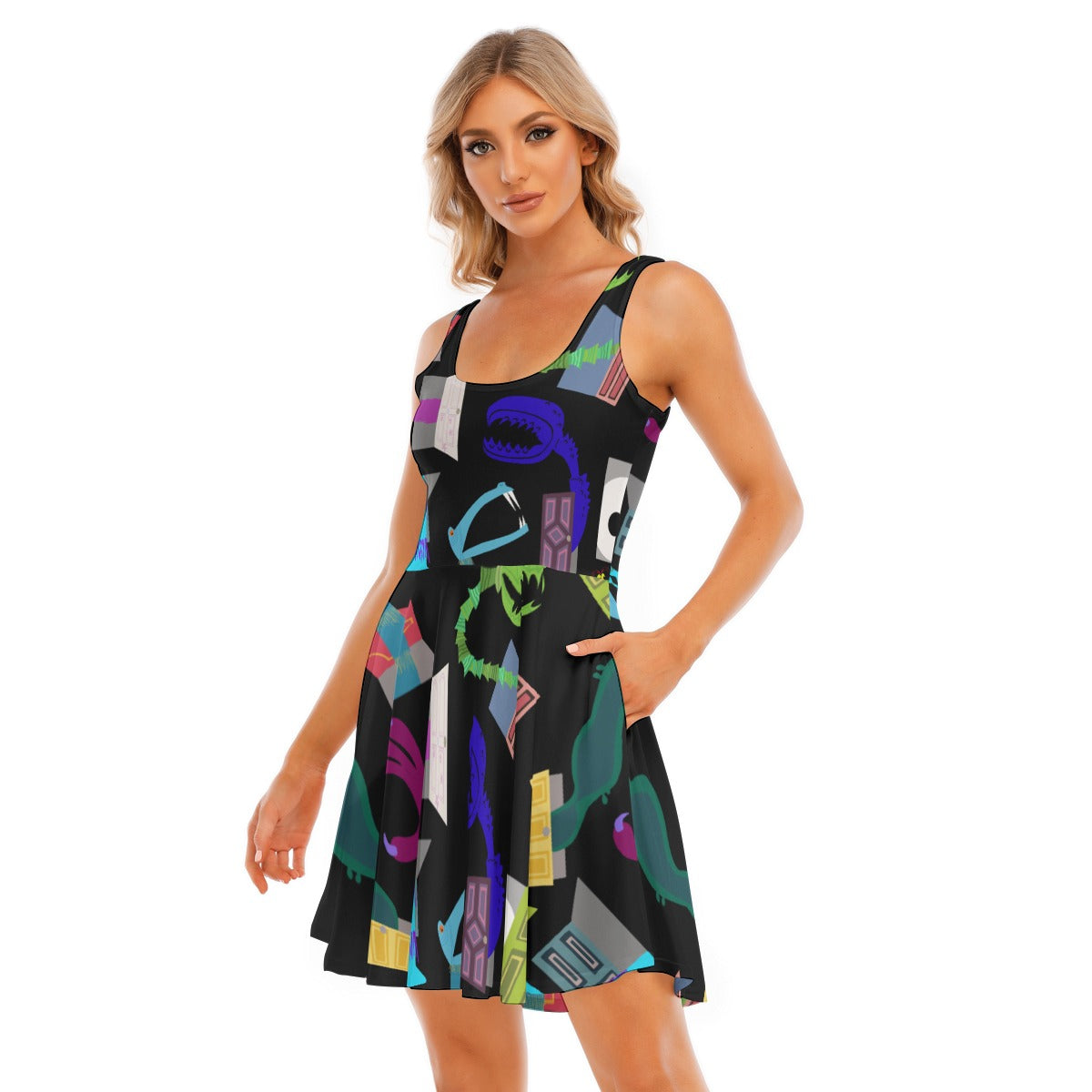Monsters in Closets - Women's Sleeveless Pocket Skater Dress