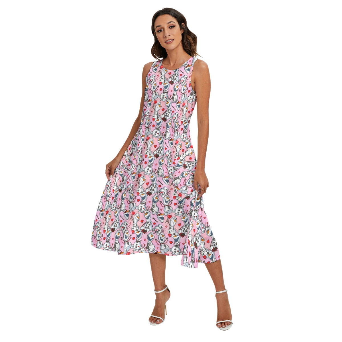 Sketched Snowman Valentine’s Day - Women’s Diagonal Pocket Midi Dress