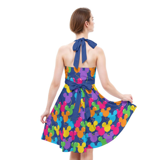 Bright Mouse Ear Balloons - Women's Halter Vintage Pocket Dress