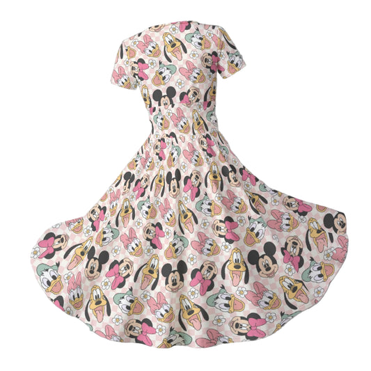 Pastel Picnic Party - Women's V-Neck Ruched Midi Dress