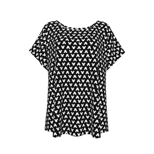Playful Polka Dot Ears Black - Women’s Relaxed Fit Scoop Tee