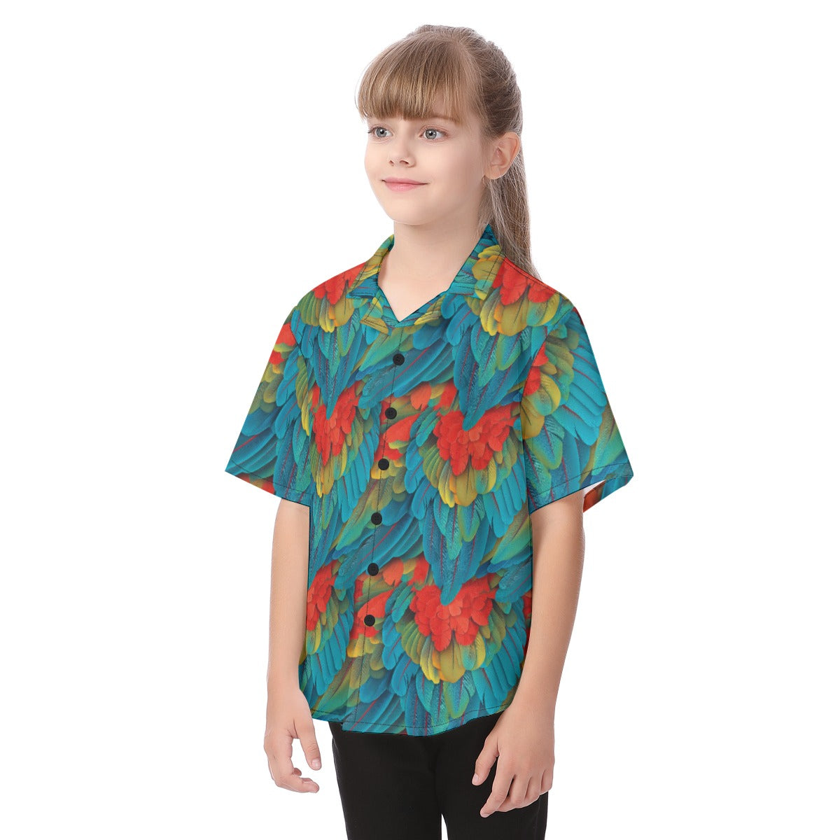 Animal Print - Macaw Parrot - Kid's Hawaiian Button Up Shirt