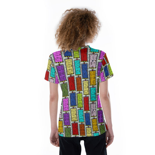 Sketchy Scare Doors - Women's Short Sleeve V-Neck T-Shirt