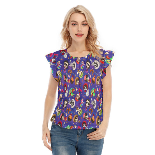 Poco Loco Día de Muertos - Women’s Flutter Sleeve Top