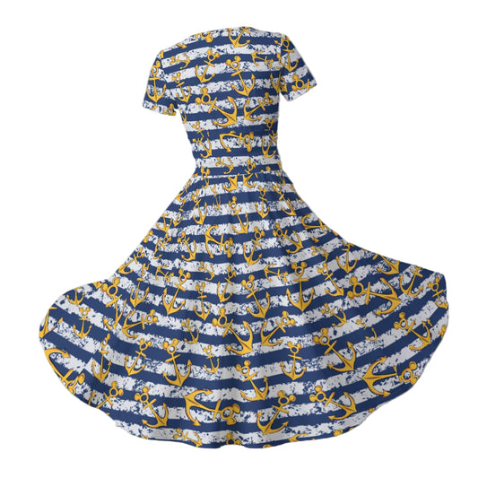 Nautical Mouse Ear Anchors - Women's V-Neck Ruched Midi Dress