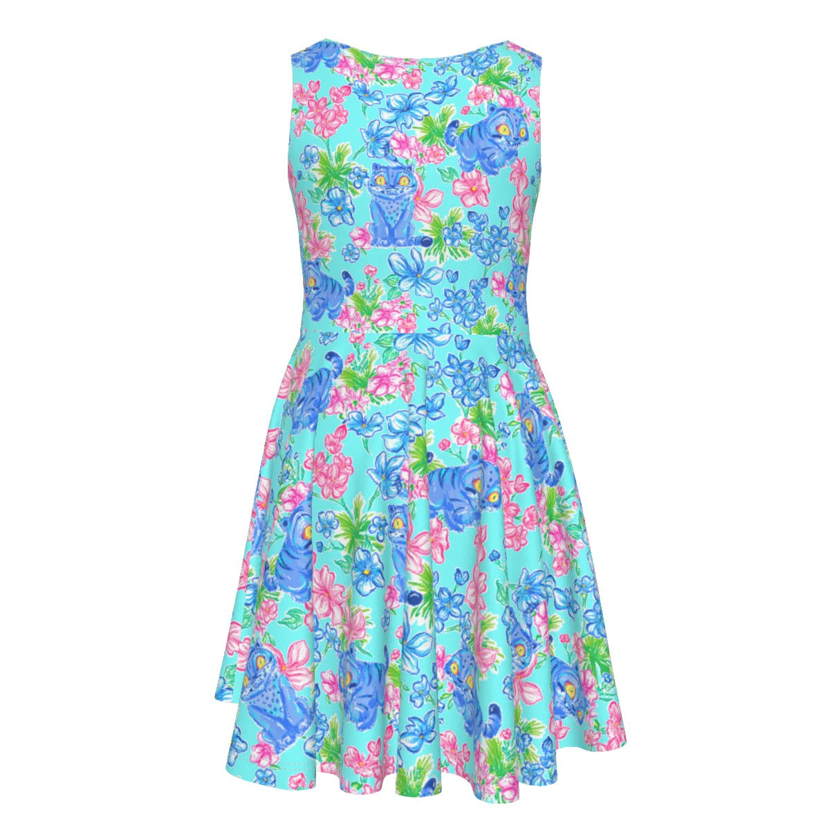 Derpy Tiger Blooms - Kid's Sleeveless Skater Dress