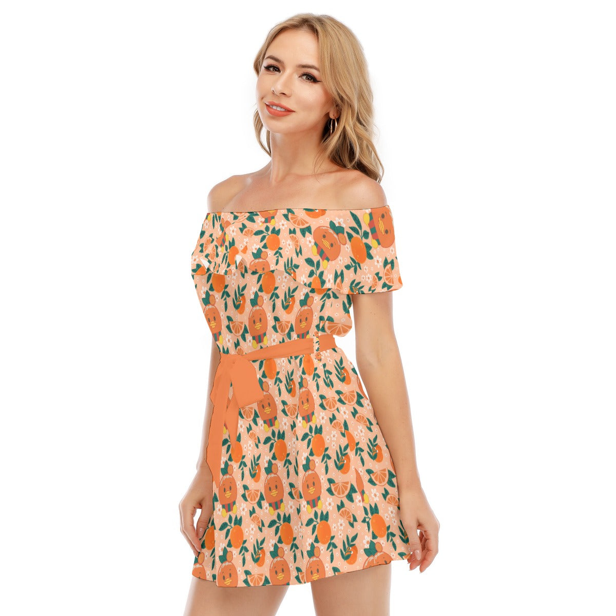 Juicy Citrus Friend - Women's Off-shoulder Ruffle Dress