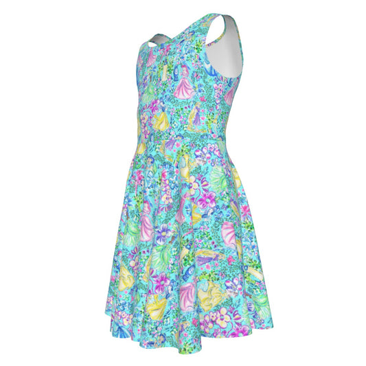 Bright Tropical Princess - Royal Garden Mashup - Kid's Sleeveless Skater Dress