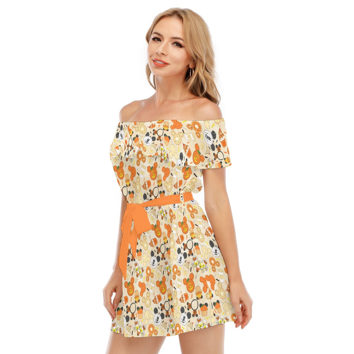 Halloween Snack Treats - Women's Off-shoulder Ruffle Dress