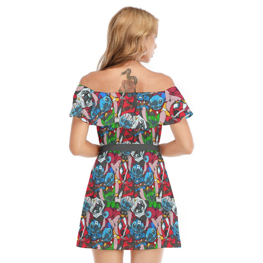 Superhero Stitch - Heroes Assembled - Women's Off-shoulder Ruffle Dress