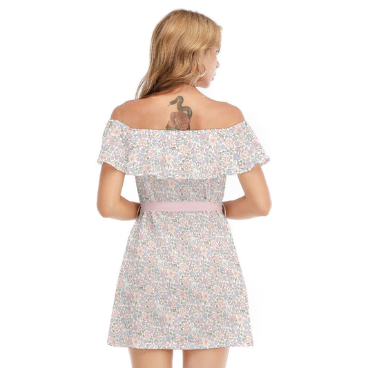 Springtime Kitten Garden Elegance - Women's Off-shoulder Ruffle Dress