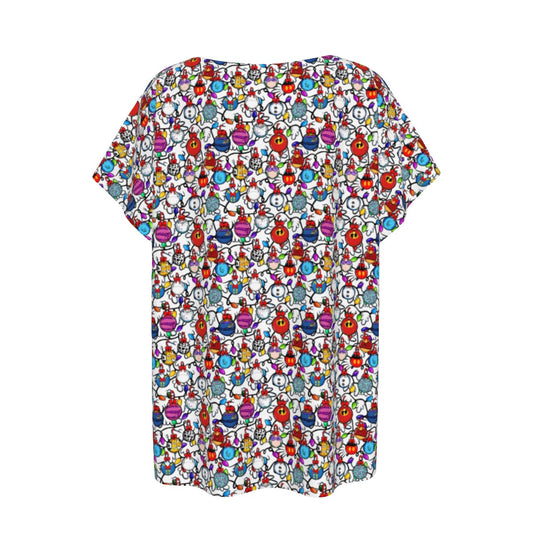 Festive Character Baubles on White - Women’s Relaxed Fit Scoop Tee