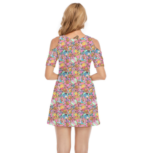 Tattoo Hearts Woodland Friendsends - Women's Cold Shoulder Cotton Dress
