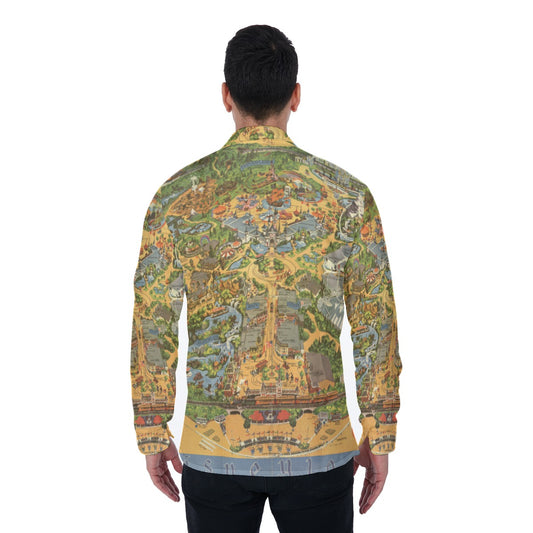 Vintage Theme Park Map - Men's Long Sleeve Button Up Shirt