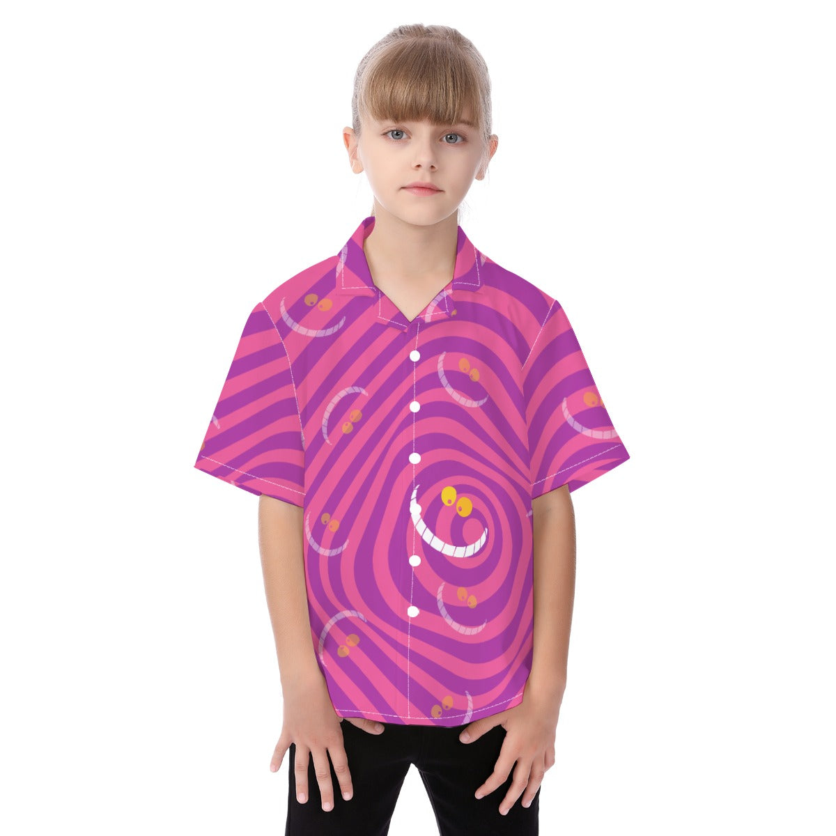 Whimsical Grinning Stripes - Kid's Hawaiian Button Up Shirt
