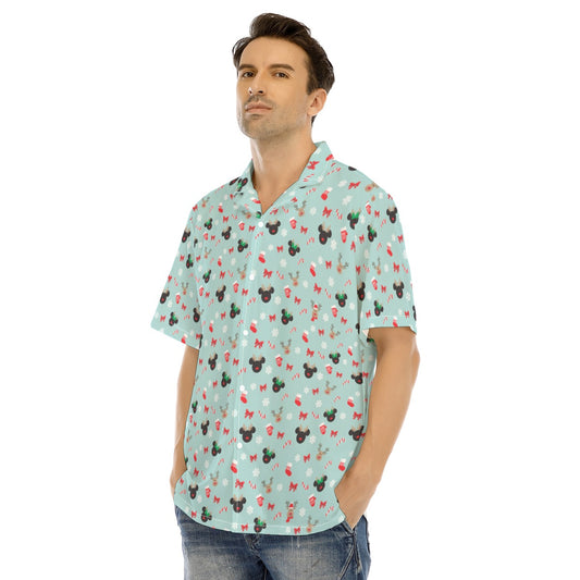 Festive Reindeer Mouse Holidayeers - Men's Hawaiian Button Up Shirt