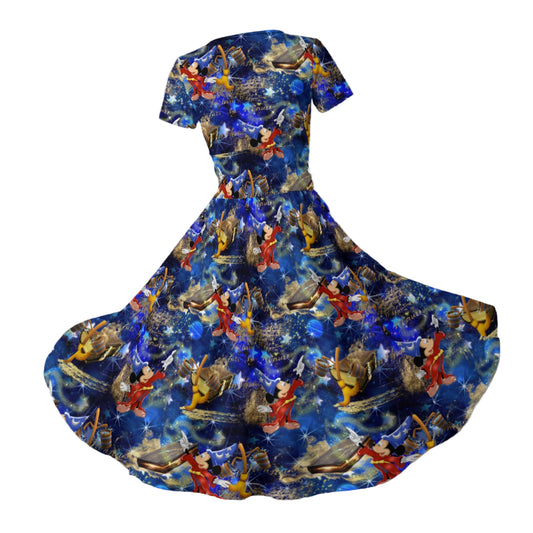 Enchanted Broom Magic - Women's V-Neck Ruched Midi Dress