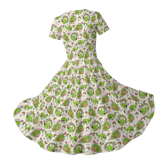 Colorful Chameleon Splash - Women's V-Neck Ruched Midi Dress