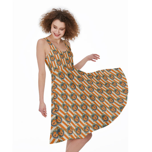 Pumpkin Cameo Stripes - Pocket Midi Skater Dress